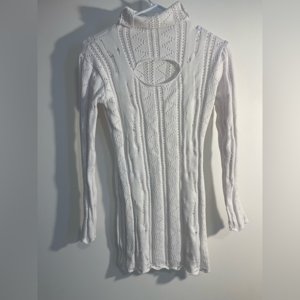 White Knit Long Sleeve Dress